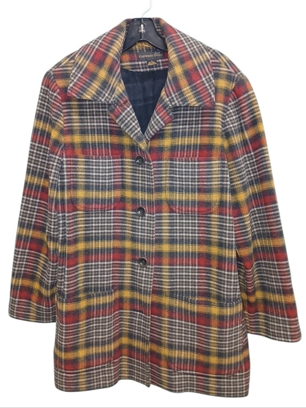 Classiques Entier Vintage Wool Plaid Button Down Shacket Shirt Jacket Medium